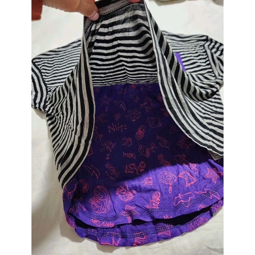 Nike Girls Gray Black Stripe‎ Purple Tank Tee Size L
